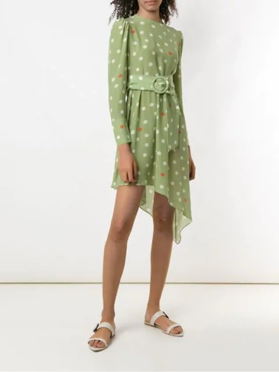Shop Adriana Degreas Asymmetric Silk Dress In Green