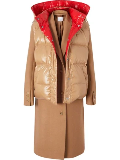 Shop Burberry Paneled Coat In Brown ,red