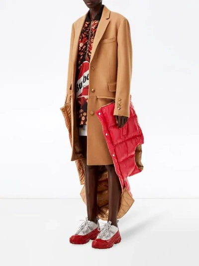 Shop Burberry Paneled Coat In Brown ,red