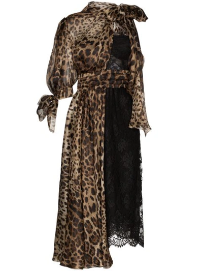 Shop Dolce & Gabbana Leopard Panel Midi Dress In Black
