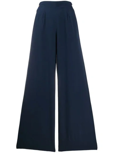 Pre-owned Chanel 1990s Silk Side-buttoned Wide-legged Trousers In Blue