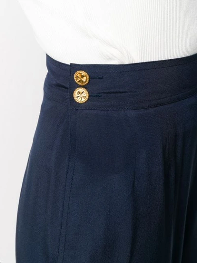 Pre-owned Chanel 1990s Silk Side-buttoned Wide-legged Trousers In Blue