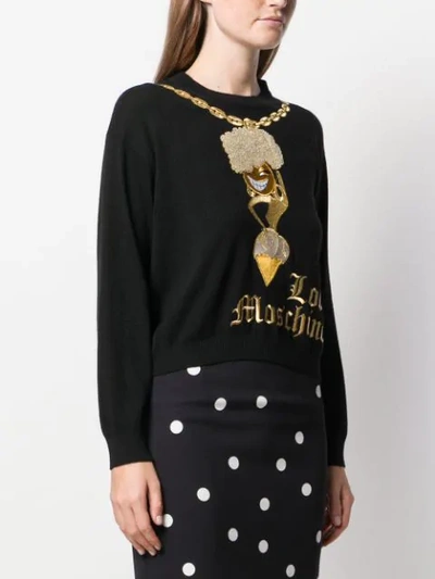 Shop Love Moschino Embroidered Gold In Black