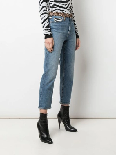 Shop Alice And Olivia Mid-rise Animal Print Cropped Jeans In Blue