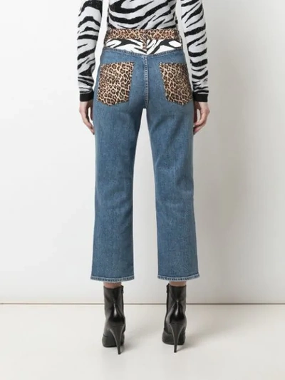 Shop Alice And Olivia Mid-rise Animal Print Cropped Jeans In Blue