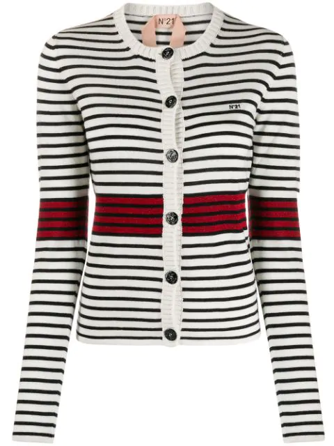 red and white striped cardigan