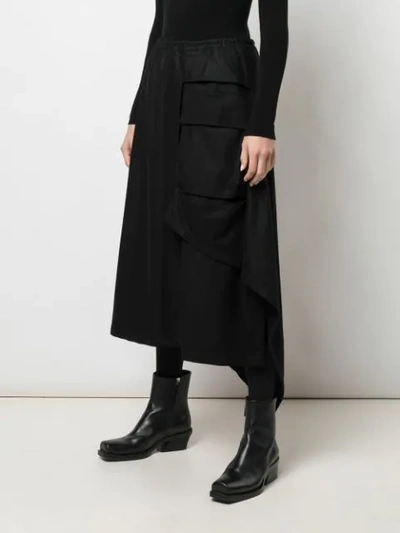 Shop Yohji Yamamoto Asymmetric Draped Midi Skirt In Black