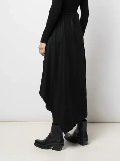 Shop Yohji Yamamoto Asymmetric Draped Midi Skirt In Black