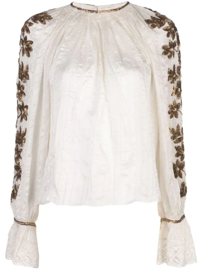 Shop Ulla Johnson Floral Embroidered Blouse In White