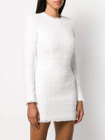 Shop Balmain Bouclé Tweed Mini Dress In White