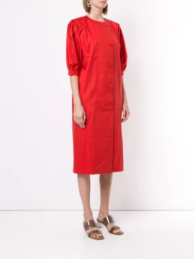Pre-owned Dior  Puffy Three-quarter Sleeves Buttoned Dress In Red