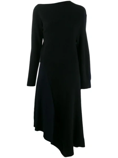 Shop Loewe Asymmetric Knitted Dress In 1192 Black/navy Blue