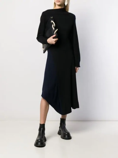 Shop Loewe Asymmetric Knitted Dress In 1192 Black/navy Blue