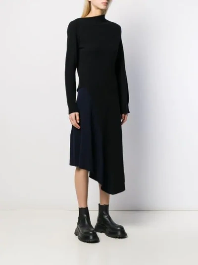 Shop Loewe Asymmetric Knitted Dress In 1192 Black/navy Blue