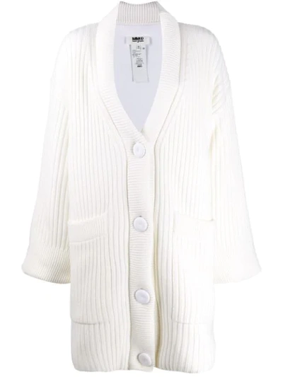 Shop Mm6 Maison Margiela Oversized Chunky Knit Cardigan In White