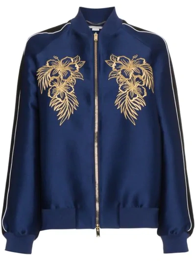 Shop Stella Mccartney Embroidered Bomber Jacket In Blue