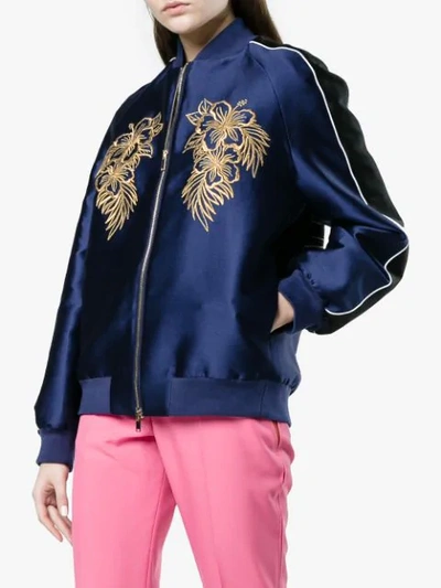 Shop Stella Mccartney Embroidered Bomber Jacket In Blue