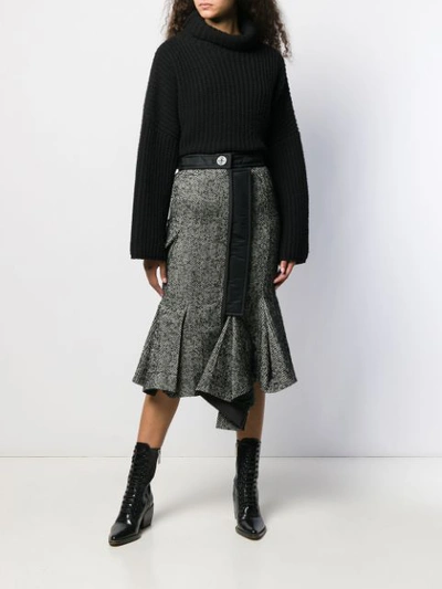 Shop Sacai Herringbone Fishtail Pencil Skirt In Black