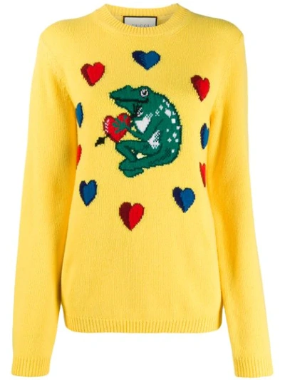 Shop Gucci Frog Intarsia Sweater In Yellow