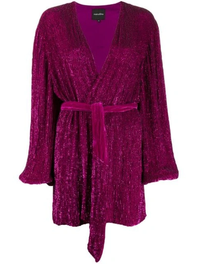 Shop Retroféte Sequin Wrap Mini Dress In Purple