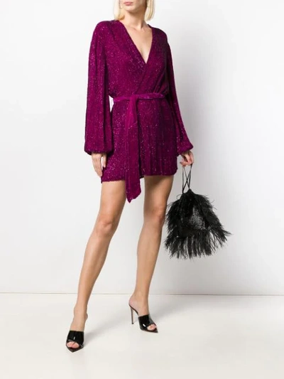 Shop Retroféte Sequin Wrap Mini Dress In Purple