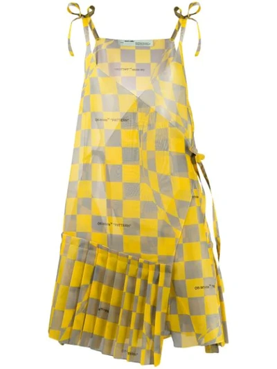 Shop Off-white Checked Asymmetric Dress In Yellow ,grey