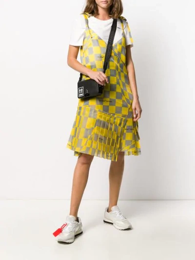 Shop Off-white Checked Asymmetric Dress In Yellow ,grey