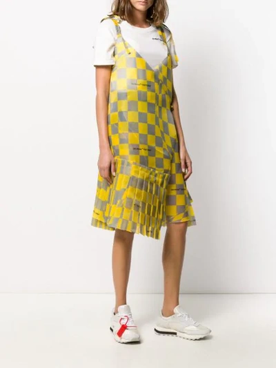 Shop Off-white Checked Asymmetric Dress In Yellow ,grey