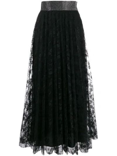 Shop Christopher Kane Crystal Lace Pleated Skirt In Black