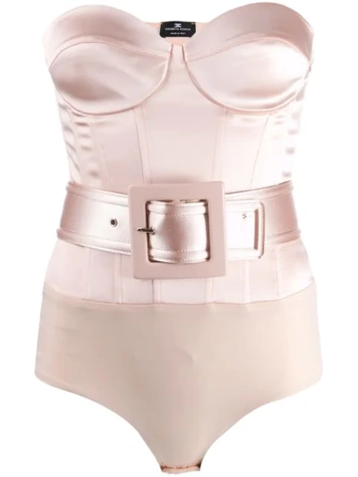 Shop Elisabetta Franchi Fitted Belted Body In Neutrals