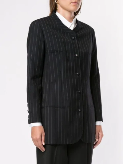 Pre-owned Chanel Pinstriped Collarless Jacket In Black