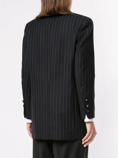 Pre-owned Chanel Pinstriped Collarless Jacket In Black