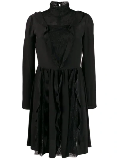 Shop Red Valentino Lace Panelled Pleated Dress In Black