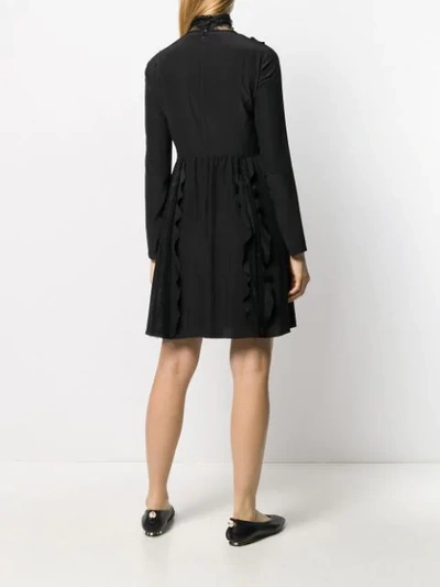 Shop Red Valentino Lace Panelled Pleated Dress In Black