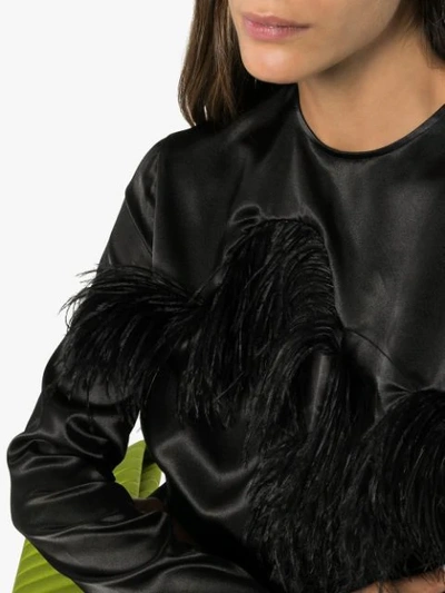 Shop Marques' Almeida Feather-trimmed Satin Blouse In Black