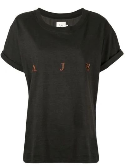 Shop Aje 'selena' T-shirt Mit Logo In Distressed Black / Copper Beaded