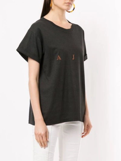 Shop Aje 'selena' T-shirt Mit Logo In Distressed Black / Copper Beaded