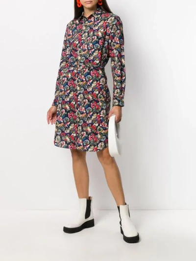 Shop Junya Watanabe Floral Print Shirt Dress In Blue