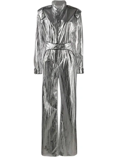 Shop Off-white Racing Metallic Effect Jumpsuit In Silver