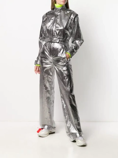 Off-white Racing Metallic Effect Jumpsuit In Silver