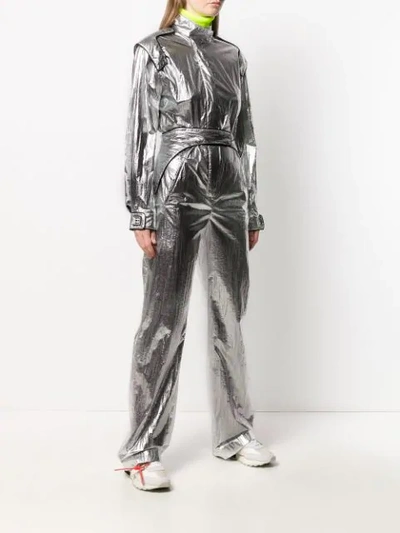 Shop Off-white Racing Metallic Effect Jumpsuit In Silver