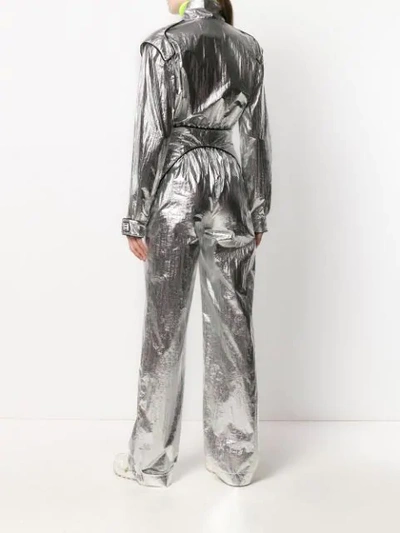Off-white Racing Metallic Effect Jumpsuit In Silver