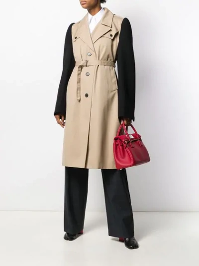 Shop Maison Margiela Colour Block Belted Trench Coat In Brown