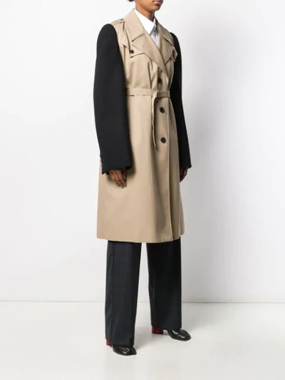 Shop Maison Margiela Colour Block Belted Trench Coat In Brown