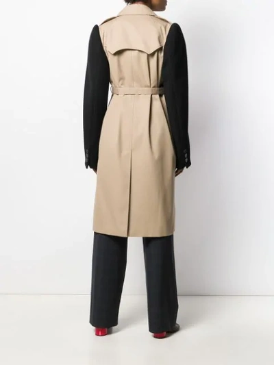 Shop Maison Margiela Colour Block Belted Trench Coat In Brown