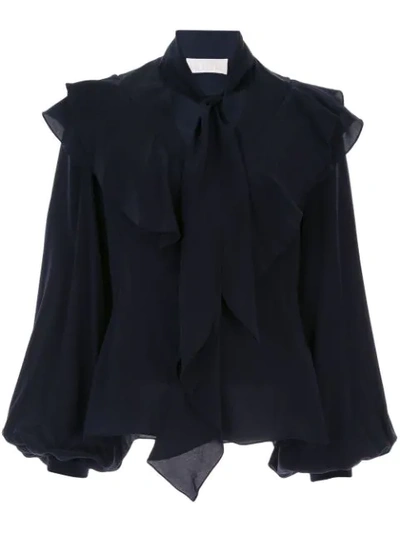 Shop Peter Pilotto Ruffled Silk Blouse In Blue