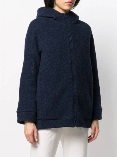 Shop Aspesi Knitted Hooded Jacket In Blue