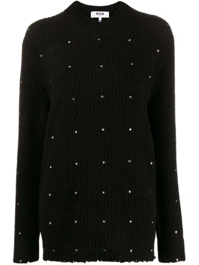 Shop Msgm Embroidered Knitted Jumper In Black