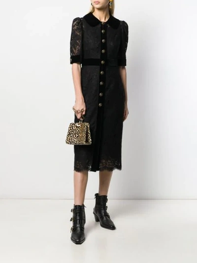Shop Dolce & Gabbana Collared Lace Midi Dress In Black