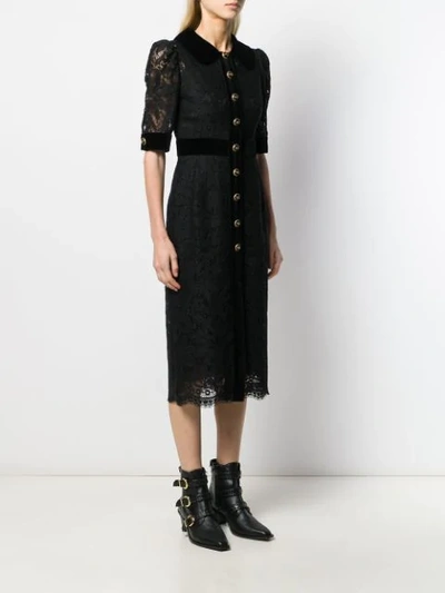 Shop Dolce & Gabbana Collared Lace Midi Dress In Black
